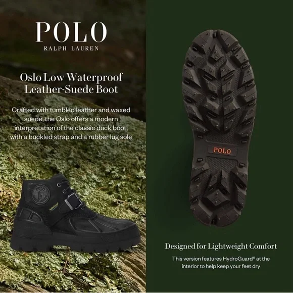 NWT Polo by Ralph Lauren Men’s Oslo Waterproof Hydroguard Black Boots 13D - Picture 6 of 8